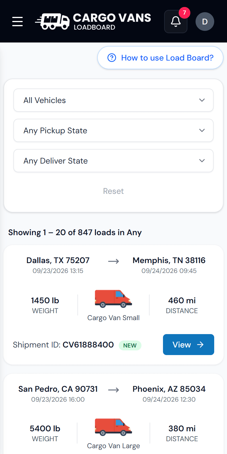 The load board on a phone